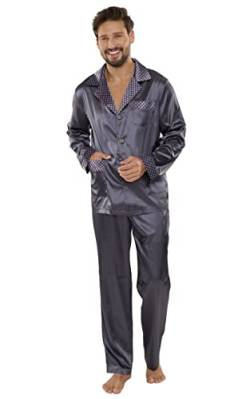 FOREX Lingerie edler und hochwertiger Satin-Pyjama Herren-Schlafanzug Hausanzug (3XL, grau) von FOREX Lingerie