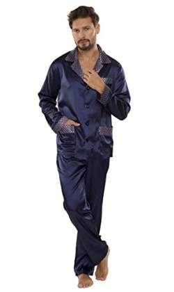 FOREX Lingerie edler und hochwertiger Satin-Pyjama Herren-Schlafanzug Hausanzug im tollen Design, marine, Gr. 3XL von FOREX Lingerie