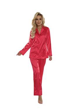 FOREX Lingerie eleganter Satin-Pyjama Schlafanzug Hausanzug im klassischen Still (S, Rot) von FOREX Lingerie