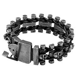 FORFOX Punk Schwarz Breit Titan Edelstahl Totenkopf Leder Armband für Herren 18cm von FORFOX