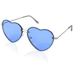 FORMIZON Herzform Sonnenbrille, UV400 Mode Rimless Sonnenbrille, Herz Geformt Sonnenbrille Metallrahmen Retro Sonnenbrillen Hippie Brille, Bunte Herzbrille Dünner für Herren Damen Zubehör (Blau) von FORMIZON