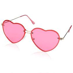 FORMIZON Herzform Sonnenbrille, UV400 Mode Rimless Sonnenbrille, Herz Geformt Sonnenbrille Metallrahmen Retro Sonnenbrillen Hippie Brille, Bunte Herzbrille Dünner für Herren Damen Zubehör (Rosa) von FORMIZON
