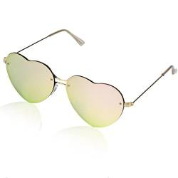 FORMIZON Herzform Sonnenbrille, UV400 Mode Rimless Sonnenbrille, Herz Geformt Sonnenbrille Metallrahmen Retro Sonnenbrillen Hippie Brille, Bunte Herzbrille Dünner für Herren Damen Zubehör (Spiegel) von FORMIZON