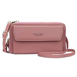 FORRICA Damen Handy Umhängetasche Frauen Handytasche Kleine Schultertasche Reißverschluss Crossbody Tasche PU Leder Geldbörse Große Kapazität Brieftasche mit Kartenfächer Dunkel Rosa von FORRICA