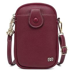 FORRICA Damen Handy Umhängetasche Mini Frauen Schultertasche Kleine Crossbody Mädchen Handytasche Metall Anhänger Reißverschluss Portemonnaie PU Leder Geldbörse Rot von FORRICA