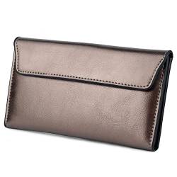 FORRICA Geldbörse Damen Groß Portemonnaie Minimalistische Elegante Brieftasche Frauen Geldbörse Leder mit Abnehmbarer Kartenhalter Bronze von FORRICA