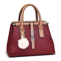 FORRICA Handtasche Damen Elegant Henkeltaschen Umhängetasche mit Niedliche Pompon PU Leder Schultertasche für Arbeiten Bankett Shopper Rot B von FORRICA