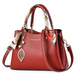 FORRICA Handtasche Damen Henkeltaschen mit Exquisiter Anhänger Elegant Umhängetasche PU Leder Schultertasche für Reisen Bankett Shopper Rot von FORRICA