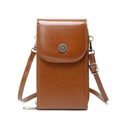 FORRICA Handy Umhängetasche Damen Handytasche Vintage Mini Schultertasche Frauen Kleine Crossbody Tasche PU Leder Geldbörse Große Portemonnaie Braun von FORRICA