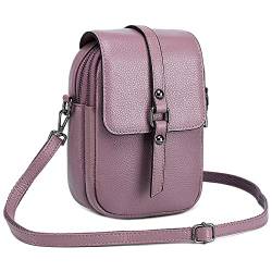 FORRICA Handy Umhängetasche Damen Handytasche zum Umhängen Echte Leder Handtaschen Frauen Schultertasche Kleine Crossbody Tasche Geldbörse Violett von FORRICA