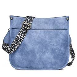 FORRICA Umhängetasche Damen Mode Schultertaschen Frauen PU Leder Crossbody Tasche Groß Leoparden Schultergurt Blau von FORRICA