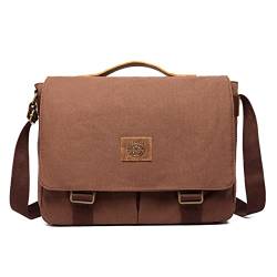 FORRICA Umhängetasche Herren Casual Schultertasche Segeltuch Laptop Kuriertasche für 14 Zoll Laptop Herren Messenger Bag Reise Schule Hochschule Arbeit Outdoor Aktentasche Kaffee von FORRICA