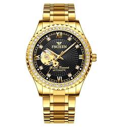 Automatische mechanische Herren-Armbanduhr, wasserdicht, Edelstahl, Luxus-Business-Armbanduhr für Herren, selbstaufziehend, leuchtend, Schwarz , Armband von FORSINING