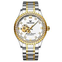 Automatische mechanische Herren-Armbanduhr, wasserdicht, Edelstahl, Luxus-Business-Armbanduhr für Herren, selbstaufziehend, leuchtend, weiß, Armband von FORSINING