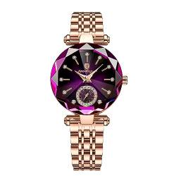 FORSINING Damen-Armbanduhr, Quarz, analog, luxuriös, Diamant-Armbanduhr, Edelstahl, wasserdicht, elegante Uhren, violett von FORSINING