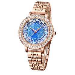 FORSINING Damen-Armbanduhr, elegant, analog, Quarz-Armbanduhr, 14 mm, Edelstahlband, luxuriöses Diamant-Zifferblatt, blau von FORSINING