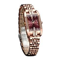 FORSINING Damen-Armbanduhr, luxuriös, modisch, Diamant, großes Zifferblatt, rechteckig, wasserdicht, Edelstahl, rot von FORSINING
