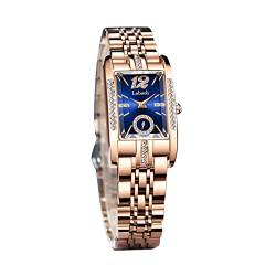 FORSINING Damen-Armbanduhr, luxuriöses Diamanten-Zifferblatt, Quarz-Armbanduhr, modisch, lässig, schlankes Edelstahlband, wasserdicht, blau, Armband von FORSINING