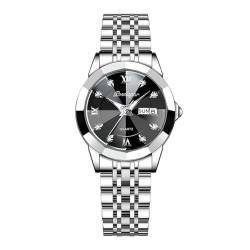 FORSINING Damen-Armbanduhr, modisch, analog, Quarzuhr, luxuriöses Diamant-Zifferblatt, elegante Uhren, 13 mm, Edelstahl-Armband, Schwarz , Armband von FORSINING