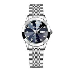 FORSINING Damen-Armbanduhr, modisch, analog, Quarzuhr, luxuriöses Diamant-Zifferblatt, elegante Uhren, 13 mm, Edelstahl-Armband, blau von FORSINING