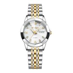 FORSINING Damen-Armbanduhr, modisch, analog, Quarzuhr, luxuriöses Diamant-Zifferblatt, elegante Uhren, 13 mm, Edelstahl-Armband, gold von FORSINING