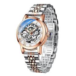 FORSINING Frauen Automatische mechanische Uhr Rose Gold Edelstahl Armband Luxus Skelett Zifferblatt Damen Diamant Elegante Kleid Armbanduhr, 88303 von FORSINING
