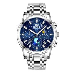 FORSINING Herren-Armbanduhr, analog, Quarz, 20 mm, Edelstahl, Mondphase, Sternenhimmel, großes Zifferblatt, modisches Design, leuchtende Herrenuhren, blau von FORSINING