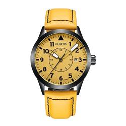 FORSINING Herren-Armbanduhr, automatisch, mechanisch, mit Lederband, modisch, Business, analog, Datumsanzeige, Uhren, wasserdicht, gelb, Riemen von FORSINING