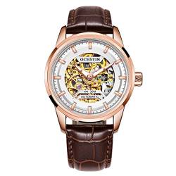 FORSINING Herren-Armbanduhr, automatisch, mechanisch, wasserdicht, Tourbillon, Herren-Armbanduhr, Skelett, selbstaufziehend, Sport-Armbanduhr, Mode, Business, Rosegold Braun von FORSINING