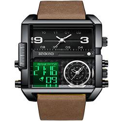 FORSINING Herren-Armbanduhr Analog Quarz Militär für Herren Multifunktionale Sport Großes Zifferblatt Quadratische Armbanduhr Digitaluhr, Schwarz von FORSINING