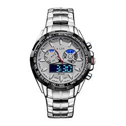 FORSINING Herren-Digital-Quarz-Armbanduhr, wasserdicht, LED, elektronische Herren-Armbanduhr, Edelstahlband, modisch, digitale Sport-Militär-Uhren, silber, Armband von FORSINING