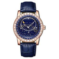 FORSINING Herren-Quarz-Armbanduhr mit Lederband, leuchtender Stern, Moonswatch, analoge Armbanduhr für Herren, modisch, wasserdicht, gold von FORSINING