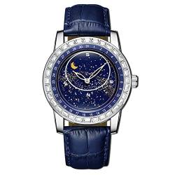 FORSINING Herren-Quarz-Armbanduhr mit Lederband, leuchtender Stern, Moonswatch, analoge Armbanduhr für Herren, modisch, wasserdicht, silber von FORSINING