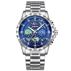 FORSINING Männer Armbanduhr Analoge Quarz Mode Herrenuhr Starry Sky Design Leuchtendes Zifferblatt Moon Phase Business Uhren Wasserdicht, Blau von FORSINING
