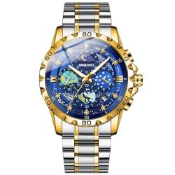 FORSINING Männer Armbanduhr Analoge Quarz Mode Herrenuhr Starry Sky Design Leuchtendes Zifferblatt Moon Phase Business Uhren Wasserdicht, Gold von FORSINING