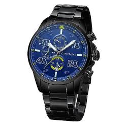 FORSINING Mode Männer Uhr Quarz Chronograph Sport Uhr Edelstahl Band Großes Zifferblatt Männer Business Armbanduhr Wasserdicht Datumsanzeige, blau von FORSINING