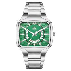 FORSINING Modische Herren-Armbanduhr, großes rechteckiges Zifferblatt, 28 mm, Edelstahl-Armband, luxuriöse Business-Herren-Armbanduhr, wasserdicht, lässig, Quarzuhren, grün von FORSINING