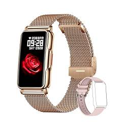 FORSINING Smartwatch für Damen, Fitnessuhr mit Sauerstoff-/Herzfrequenzmesser, iOS Android, 3,7 cm (1,44 Zoll), voller Touchscreen, Smartwatch mit Schrittzähler, gold, Armband von FORSINING