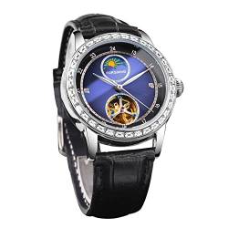 Forsining Herren-Uhren, automatisch, mechanisch, Lederband, Armbanduhr für Herren, Mondphase, Mode, Business, Tourbillon, Skelett-Armbanduhr, blau von FORSINING
