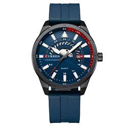 Herren Analog Quarz Armbanduhr mit weichem Silikonband Mode Business Wasserdicht Kalender Armbanduhr für Herren, blau, Riemen von FORSINING