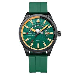 Herren Analog Quarz Armbanduhr mit weichem Silikonband Mode Business Wasserdicht Kalender Armbanduhr für Herren, grün, Riemen von FORSINING