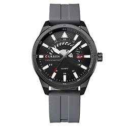 Herren Analog Quarz Armbanduhr mit weichem Silikonband Mode Business Wasserdicht Kalender Armbanduhr für Herren, schwarz grau, Riemen von FORSINING