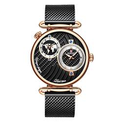 Herren-Quarz-Armbanduhr, wasserdicht, Quarz-Armbanduhr, schlankes Edelstahlband, luxuriös, modisch, Business, Dual-Time, Schwarz , Armband von FORSINING