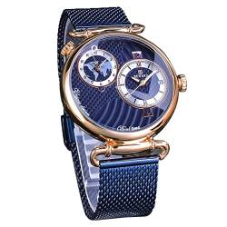 Herren-Quarz-Armbanduhr, wasserdicht, Quarz-Armbanduhr, schlankes Edelstahlband, luxuriös, modisch, Business, Dual-Time, blau, Armband von FORSINING