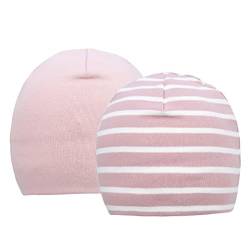 FORUHOO Baby Beanie für Jungen Mädchen, Kleinkind Mütze Herbst Winter 2er Set(43S) (0-6 Monate, Zweilagige: Rosa+Rosa Streifen) von FORUHOO