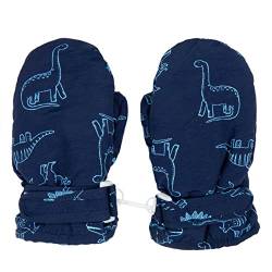 FORUHOO Kinder Handschuhe Wasserdicht mit Fleece Fäustlinge für Unisex Baby Winter(Kurz: Dinosaurier Navy,L) von FORUHOO