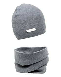 FORUHOO Mädchen Mütze Set mit Schal Kinder Beanie für Herbst Winter Baumwolle 2er(Set: Grau,49-53) von FORUHOO