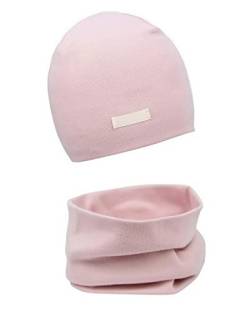 FORUHOO Mädchen Mütze Set mit Schal Kinder Beanie für Herbst Winter Baumwolle 2er(Set: Rosa,44-48) von FORUHOO