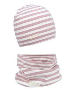 FORUHOO Mädchen Mütze Set mit Schal Kinder Beanie für Herbst Winter Baumwolle 2er(Set: Streifen Rosa,49-53) von FORUHOO