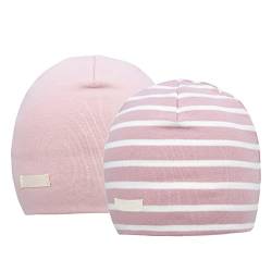 FORUHOO Mädchen Mütze Set mit Schal Kinder Beanie für Herbst Winter Baumwolle 2er(Z: Streifen Rosa,44-48) von FORUHOO